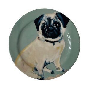 Sally Muir Anthropologie Dog-a-Day Stoneware Dessert Plate Pug Teal Salad Dish